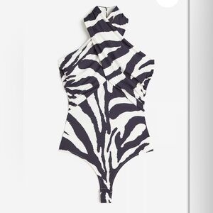 H&M Black and White Bodysuit with Zebra Print